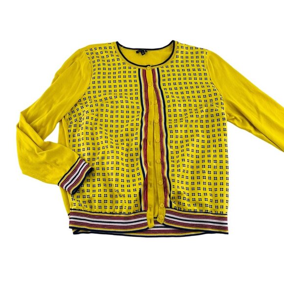Talbots Womens Yellow Patterned Button-Front Cardigan Sweater L - Picture 1 of 6
